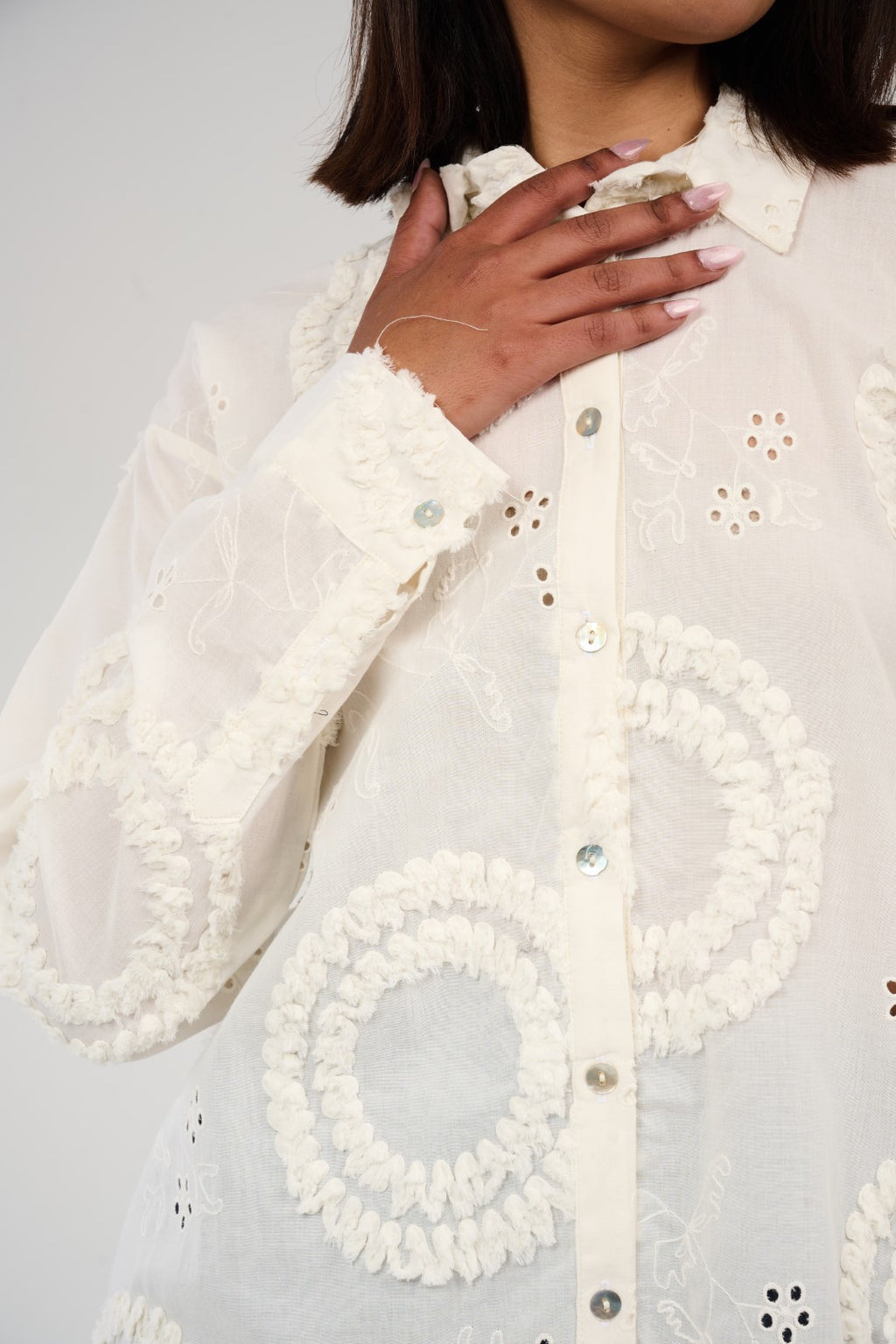 Embroidered Appliqué Blouse with Eyelet Details