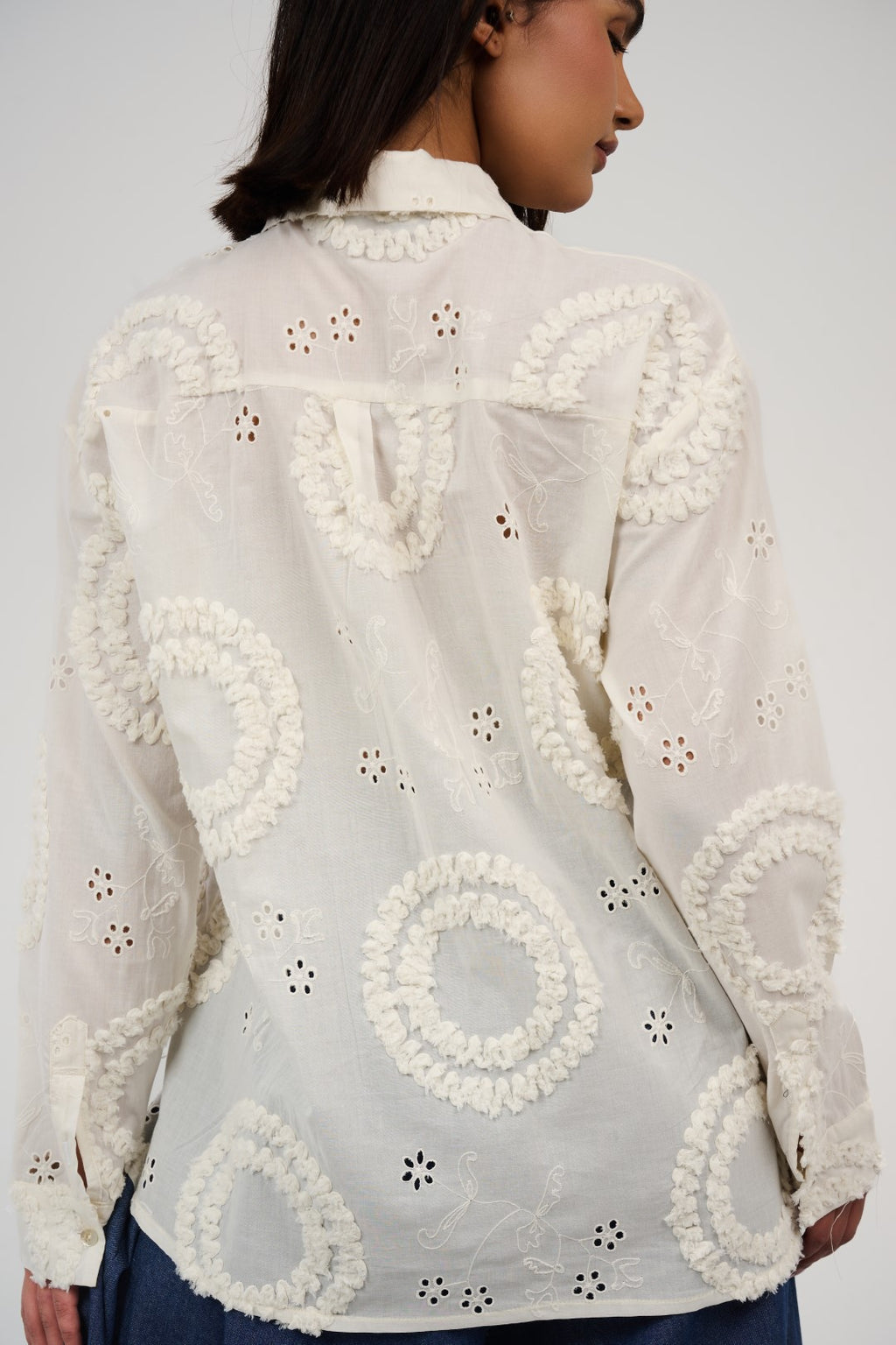 Embroidered Appliqué Blouse with Eyelet Details