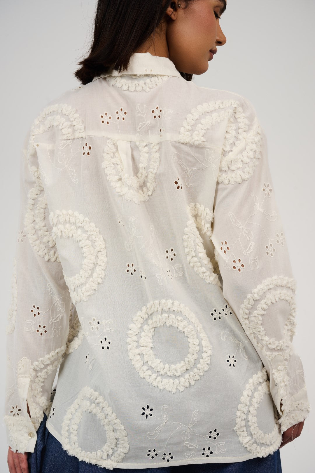 Embroidered Appliqué Blouse with Eyelet Details