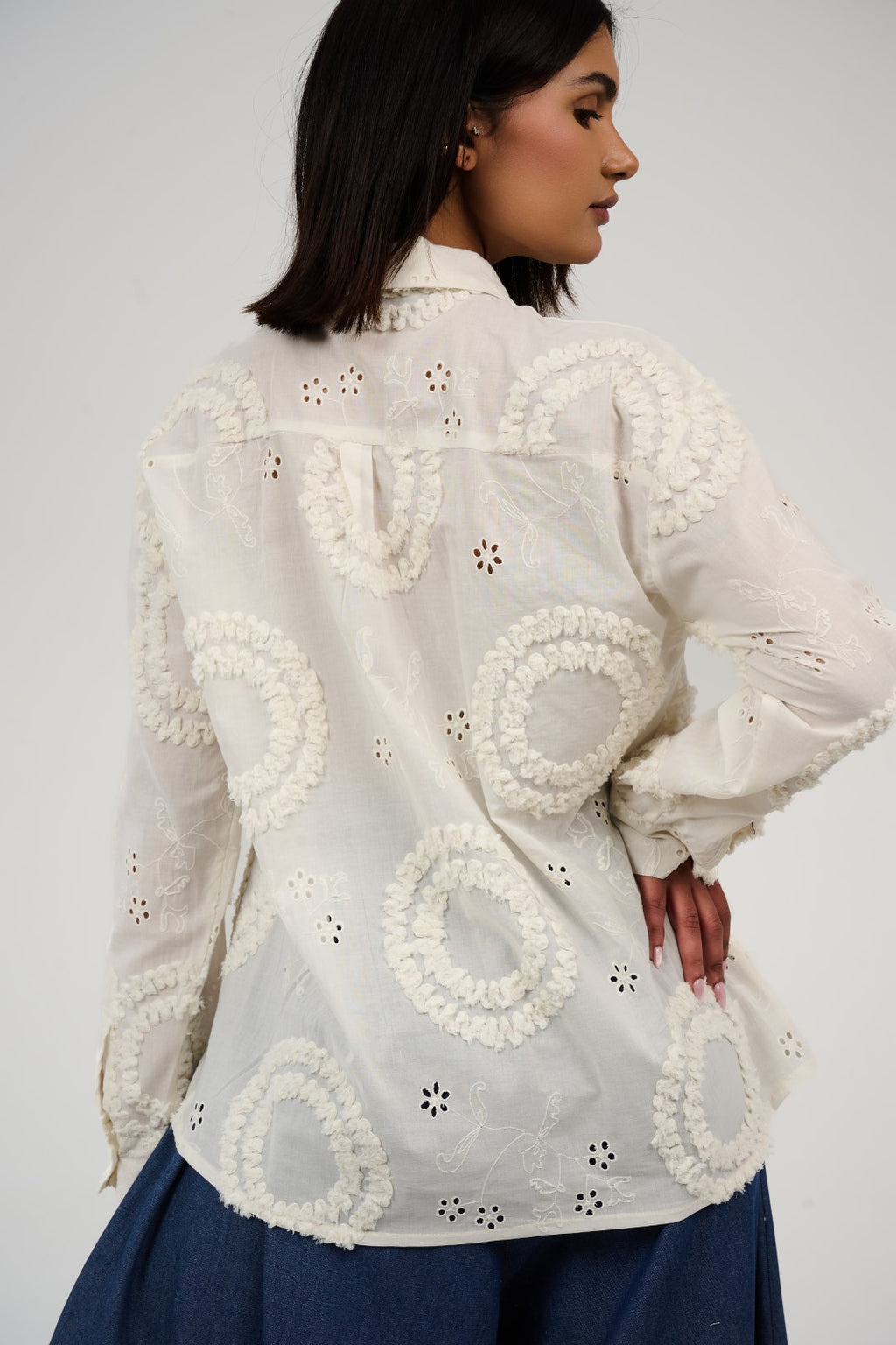 Embroidered Appliqué Blouse with Eyelet Details