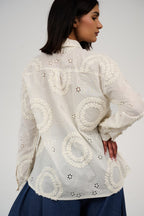 Embroidered Appliqué Blouse with Eyelet Details