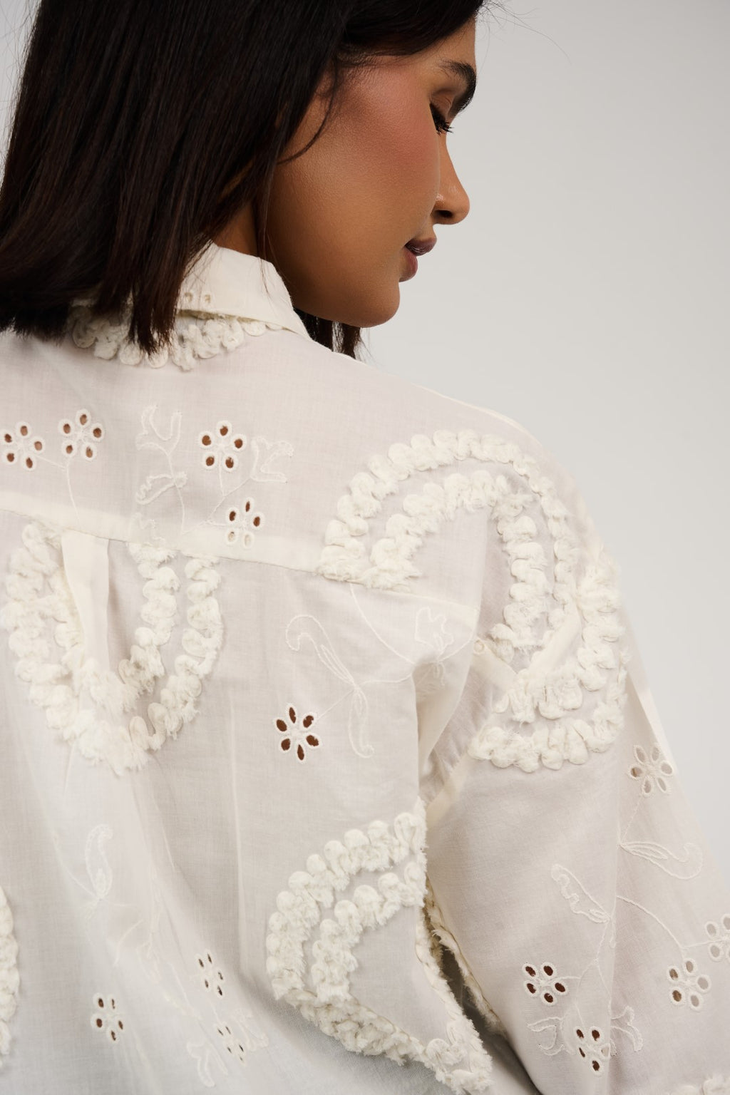 Embroidered Appliqué Blouse with Eyelet Details