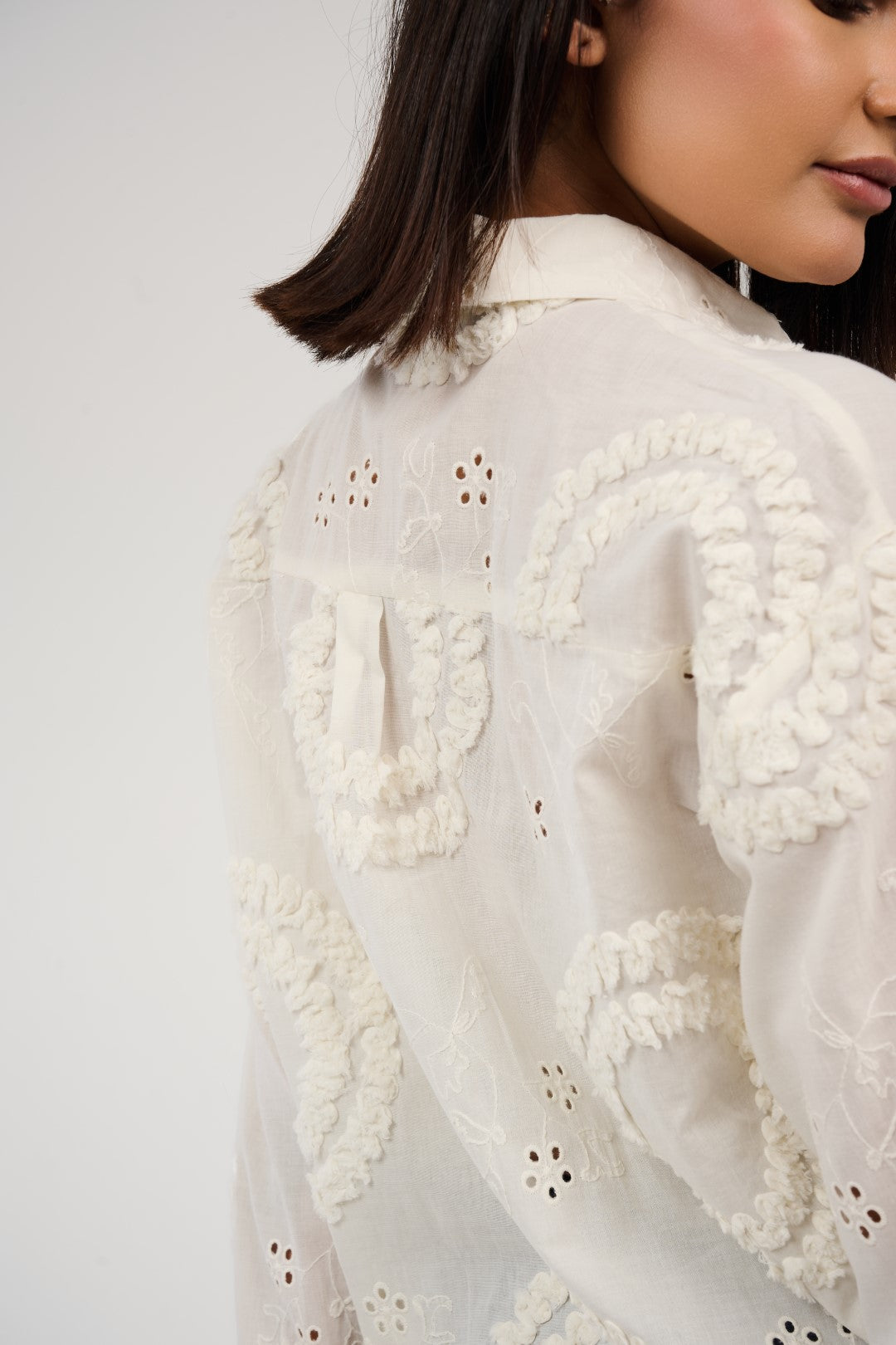 Embroidered Appliqué Blouse with Eyelet Details