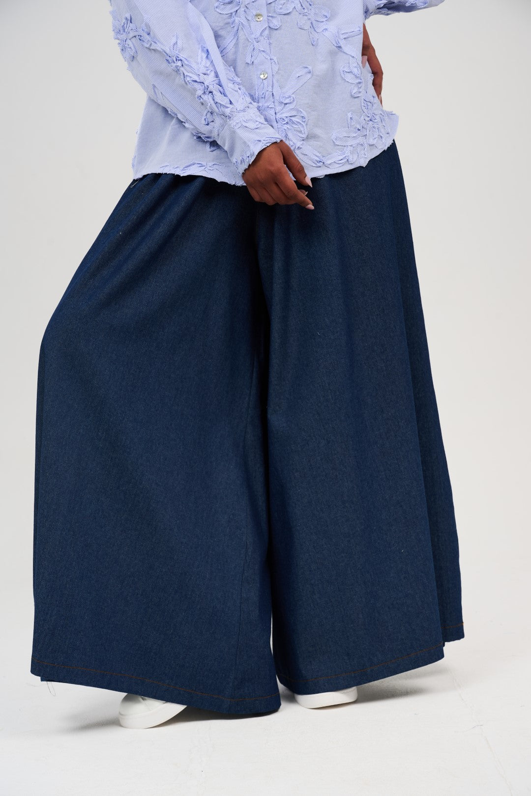 Wide-Leg Denim Palazzo Pants