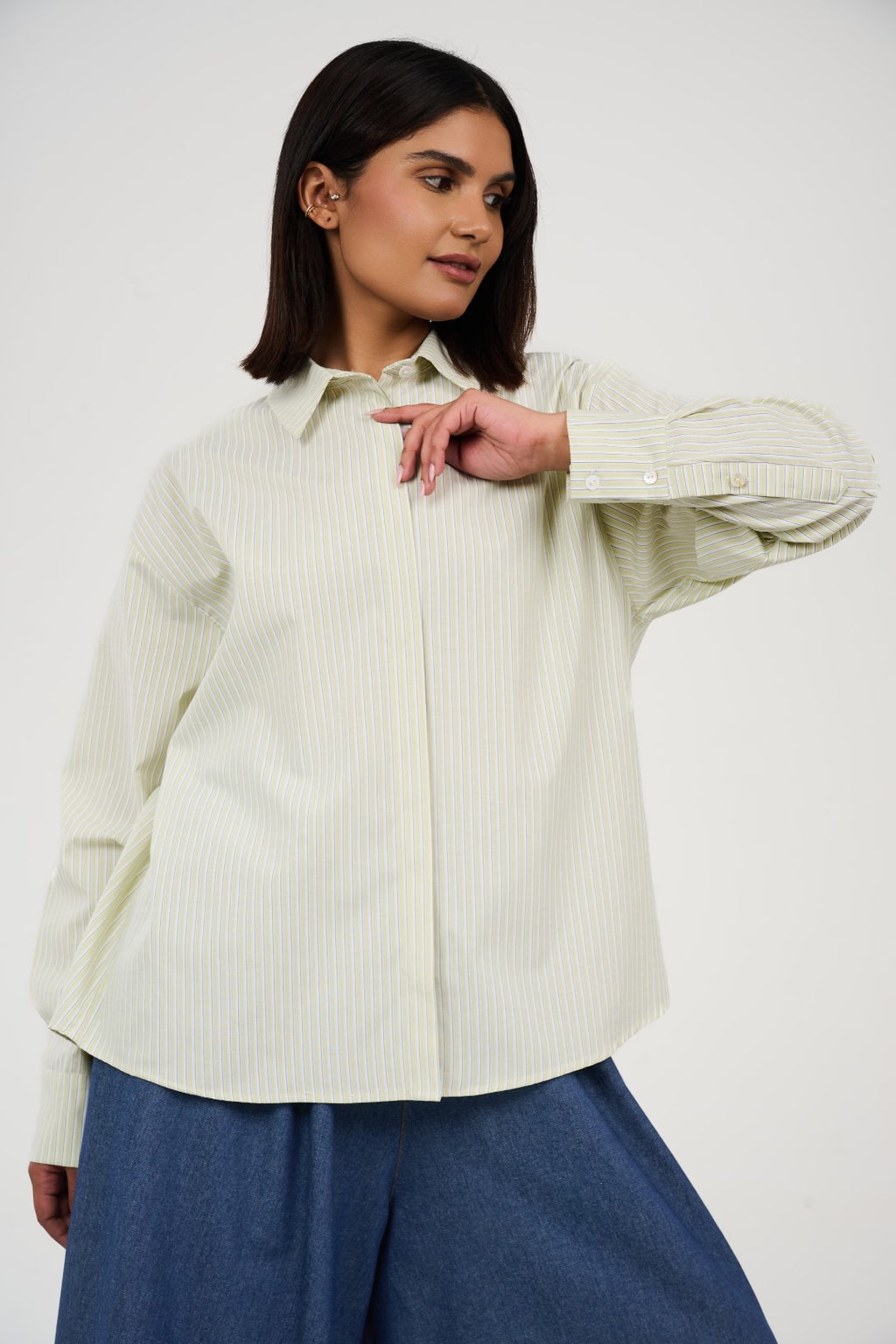 Oversized Striped Button-Up Shirt