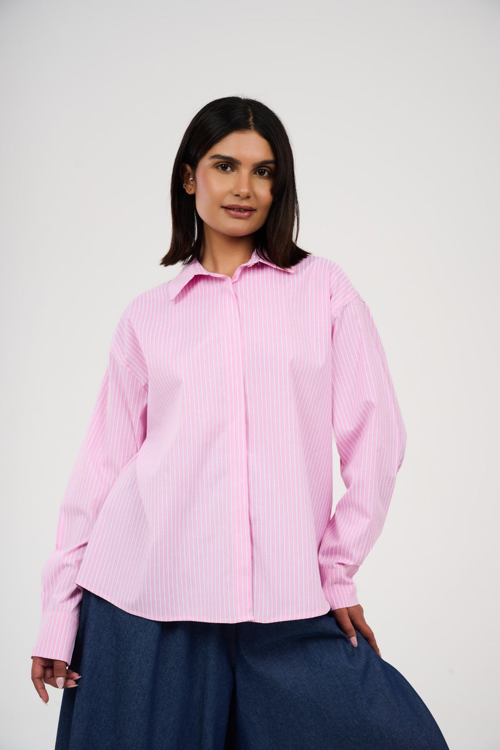 Oversized Striped Button-Up Shirt