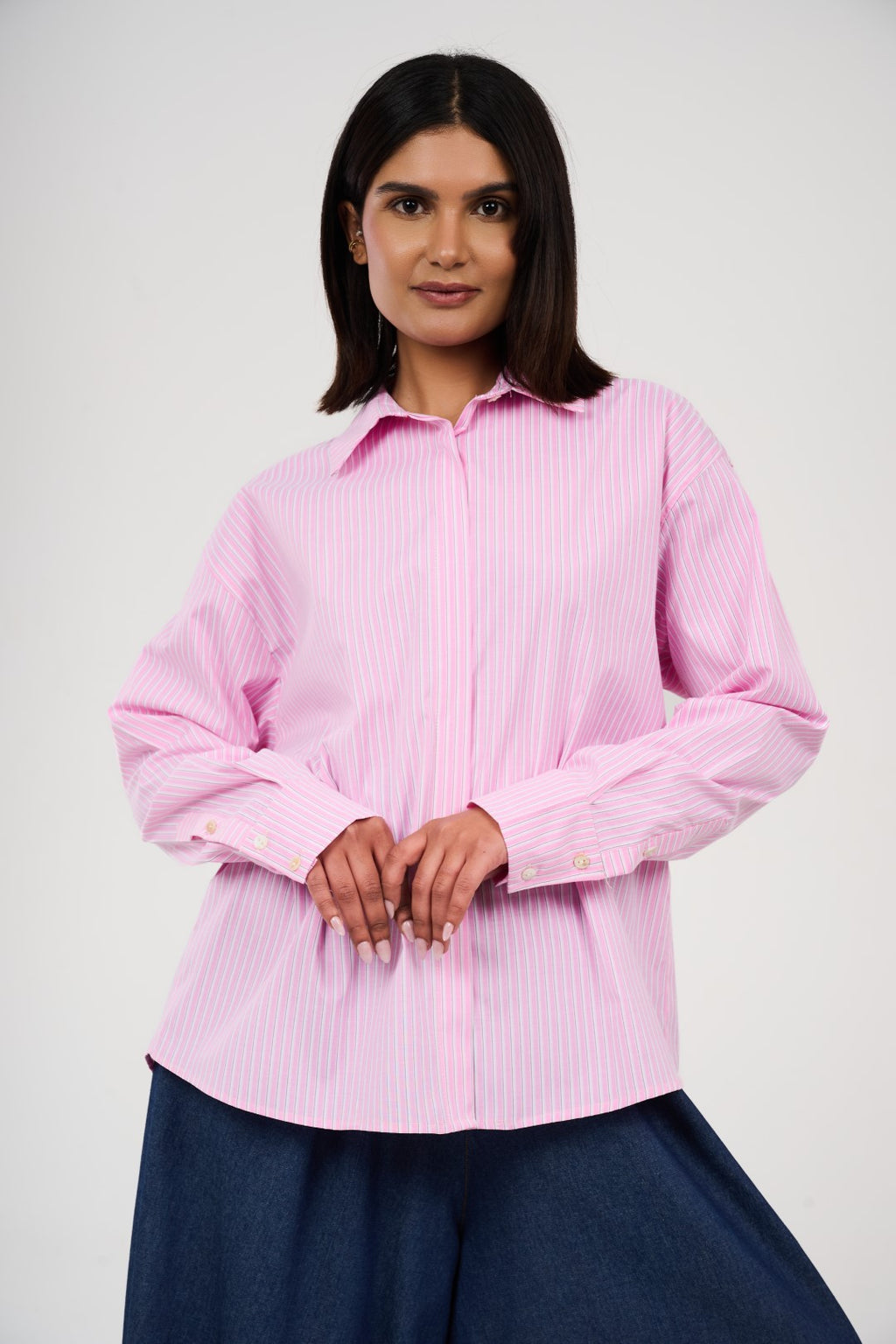 Oversized Striped Button-Up Shirt