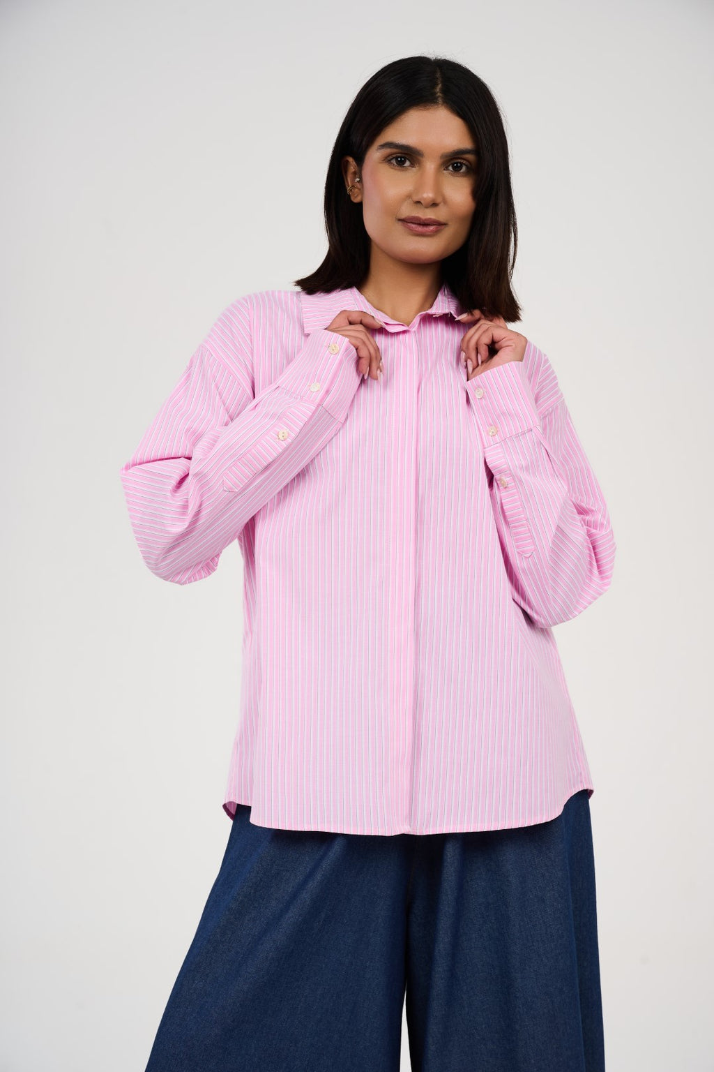 Oversized Striped Button-Up Shirt