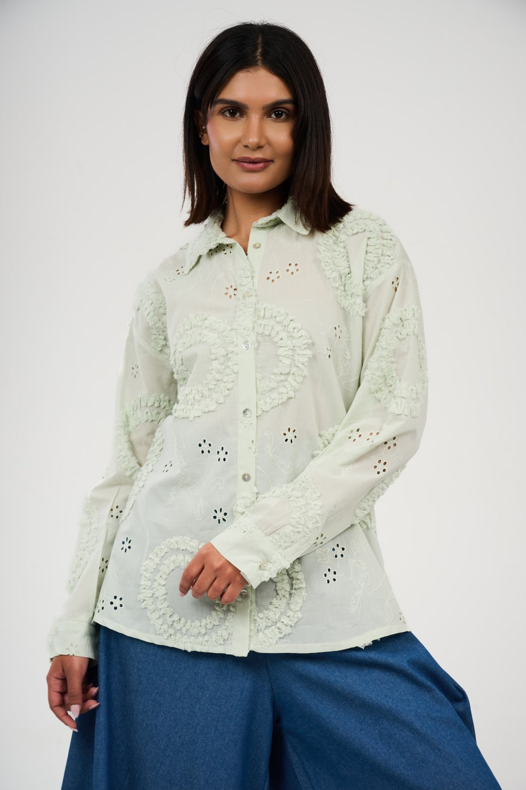 Embroidered Appliqué Blouse with Eyelet Details