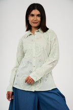 Embroidered Appliqué Blouse with Eyelet Details