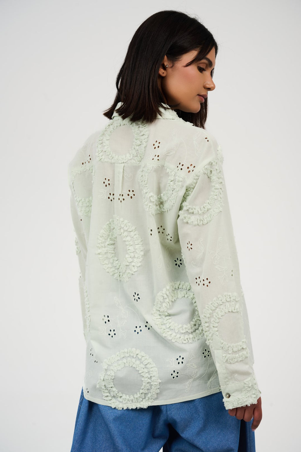 Embroidered Appliqué Blouse with Eyelet Details