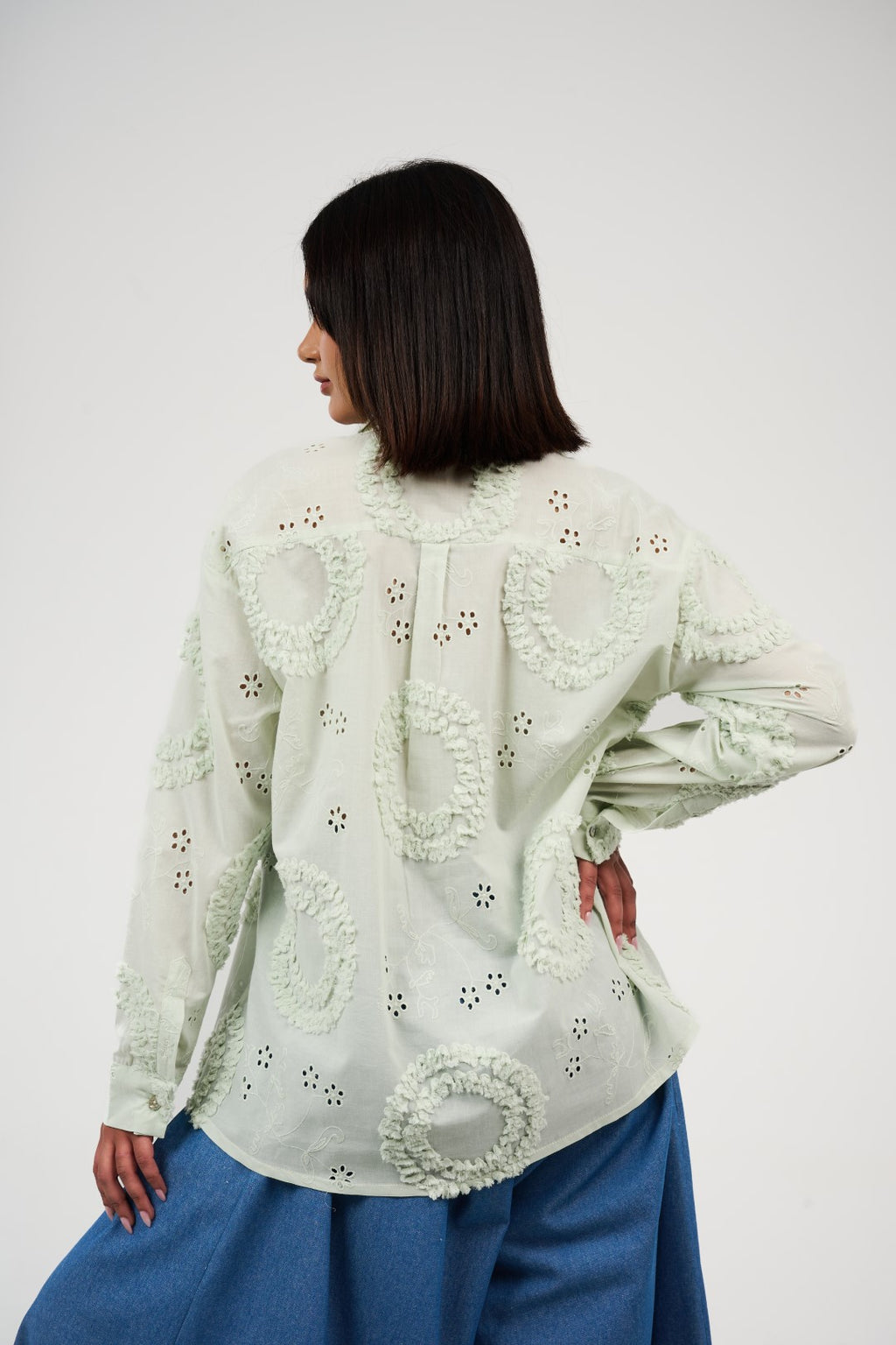 Embroidered Appliqué Blouse with Eyelet Details