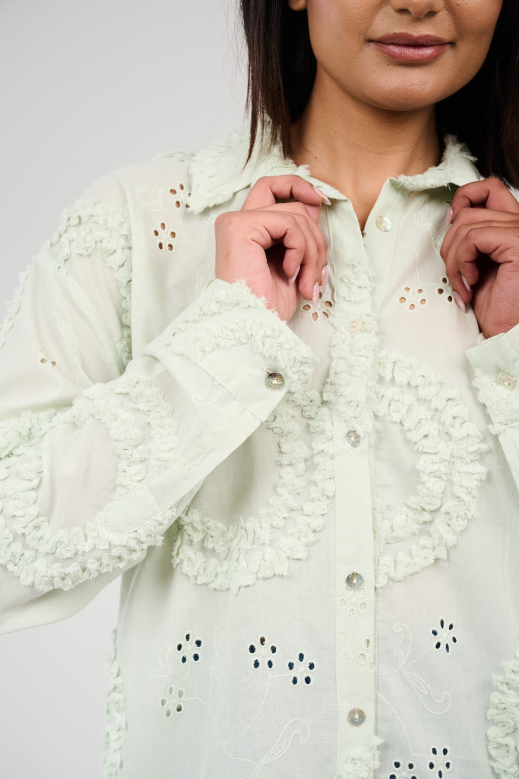 Embroidered Appliqué Blouse with Eyelet Details