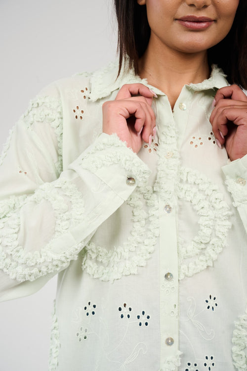 Embroidered Appliqué Blouse with Eyelet Details