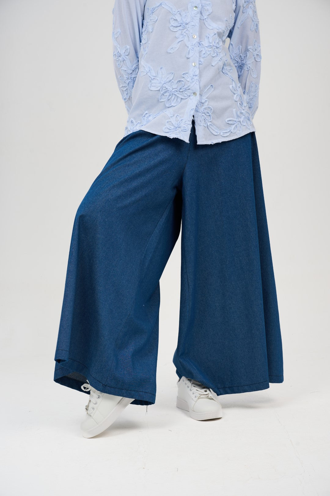 Wide-Leg Denim Palazzo Pants