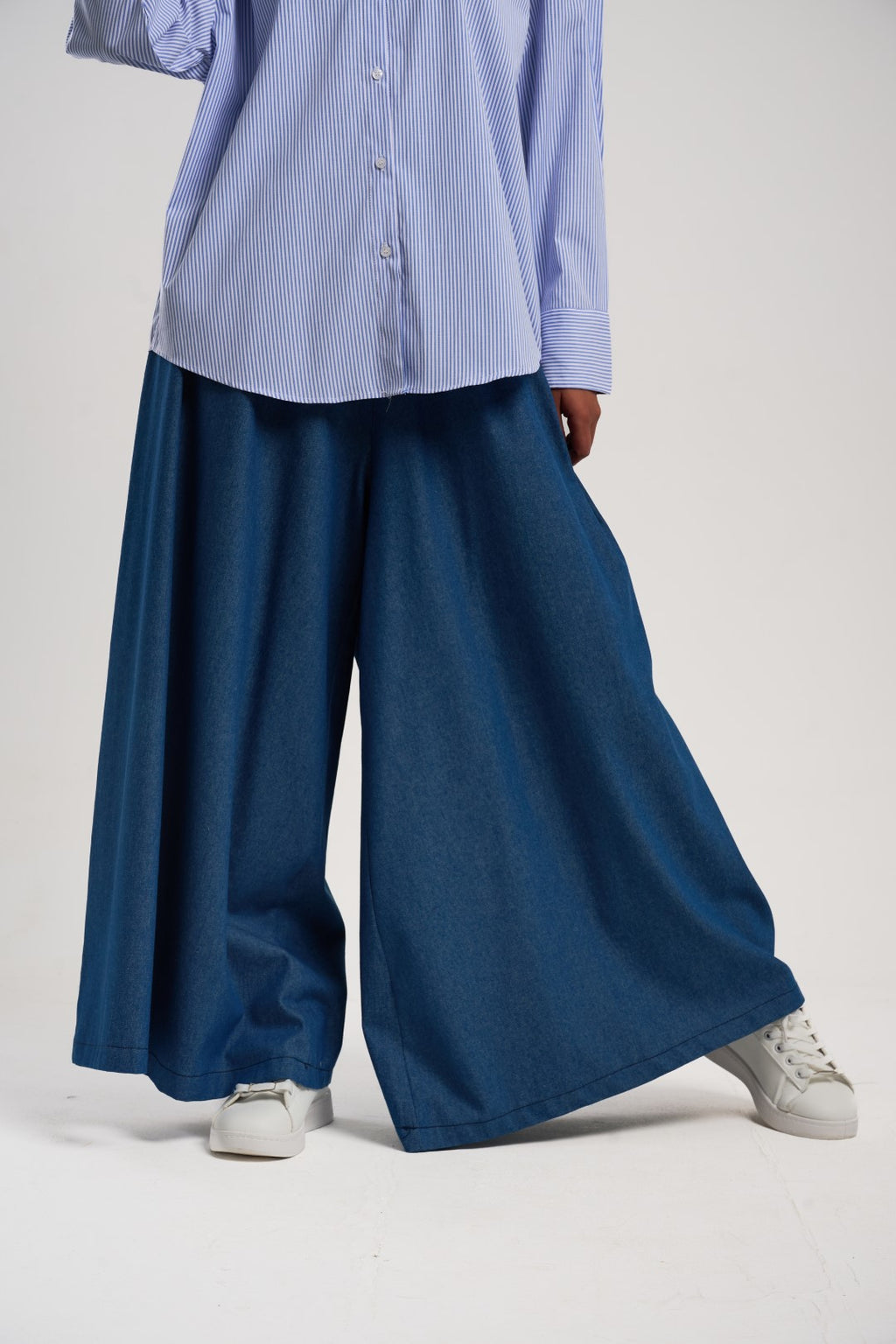 Wide-Leg Denim Palazzo Pants