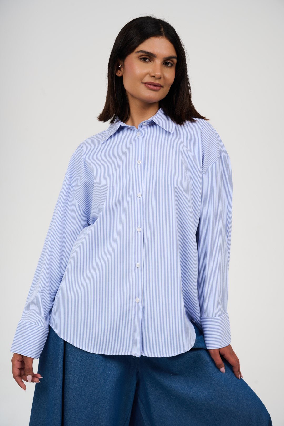 Oversized Striped Button-Up Shirt
