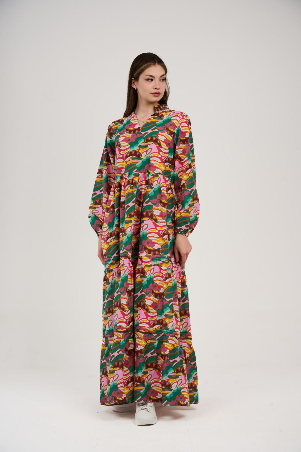 فستان/قميص ماكسي نسائي مطبوع متعدد الألوان