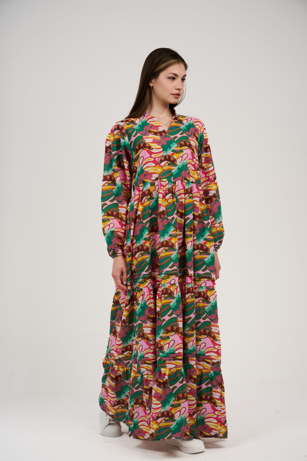 فستان/قميص ماكسي نسائي مطبوع متعدد الألوان