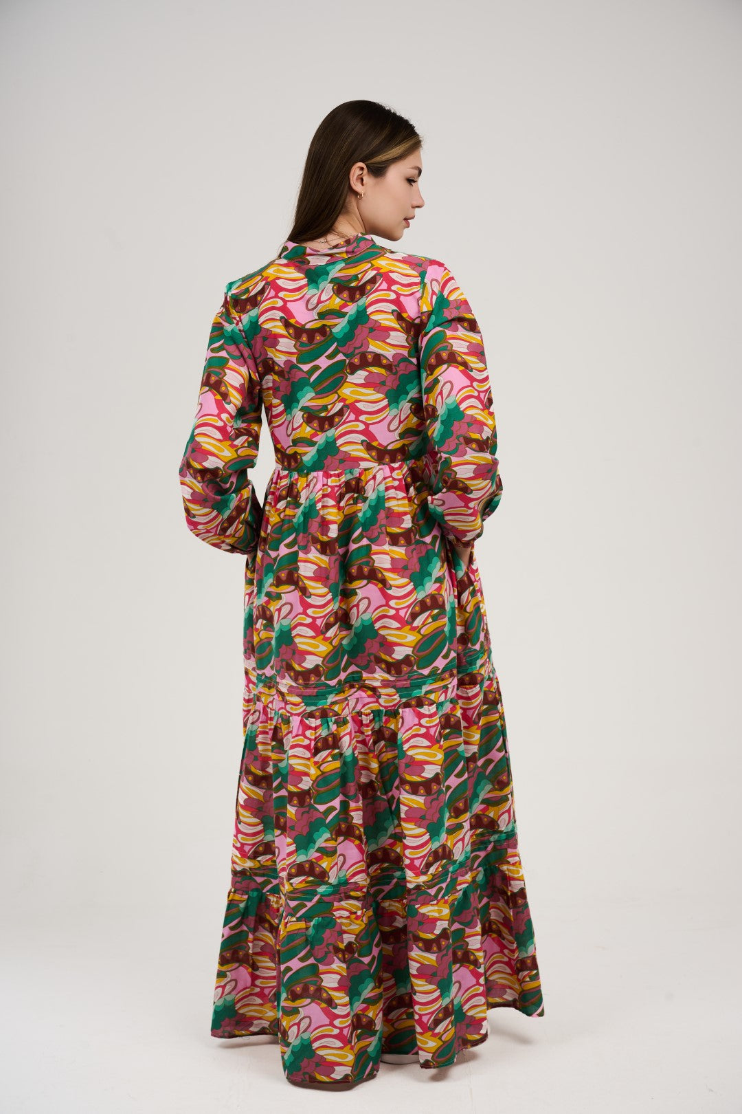 فستان/قميص ماكسي نسائي مطبوع متعدد الألوان