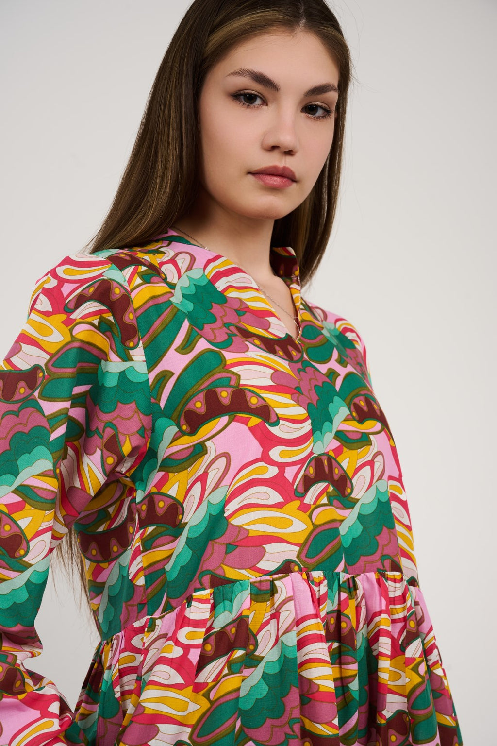 فستان/قميص ماكسي نسائي مطبوع متعدد الألوان