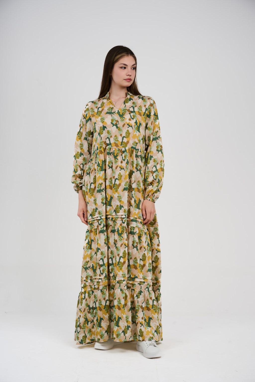 فستان/قميص ماكسي نسائي مطبوع متعدد الألوان