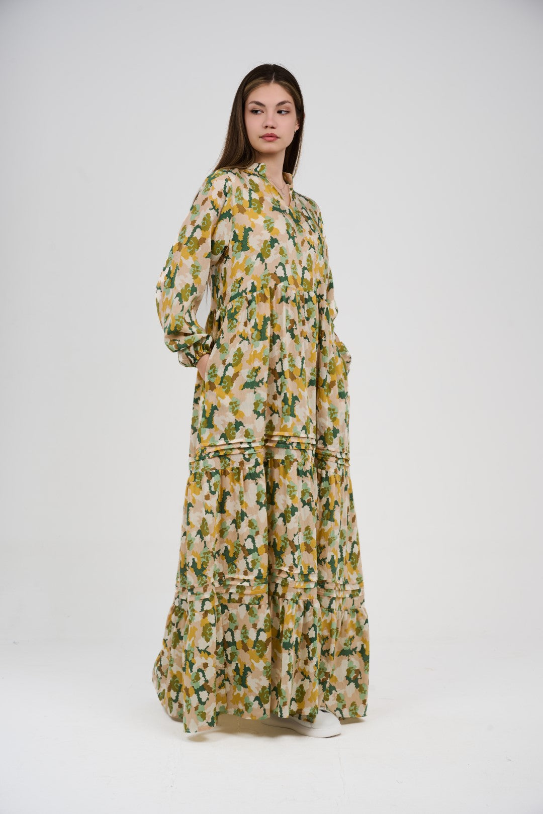 فستان/قميص ماكسي نسائي مطبوع متعدد الألوان