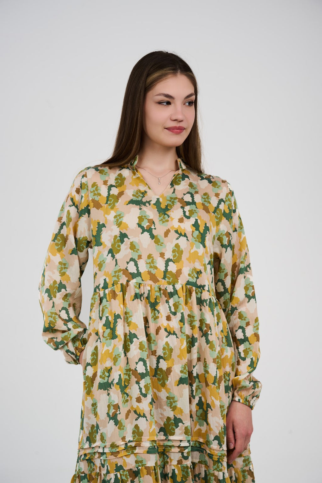 فستان/قميص ماكسي نسائي مطبوع متعدد الألوان