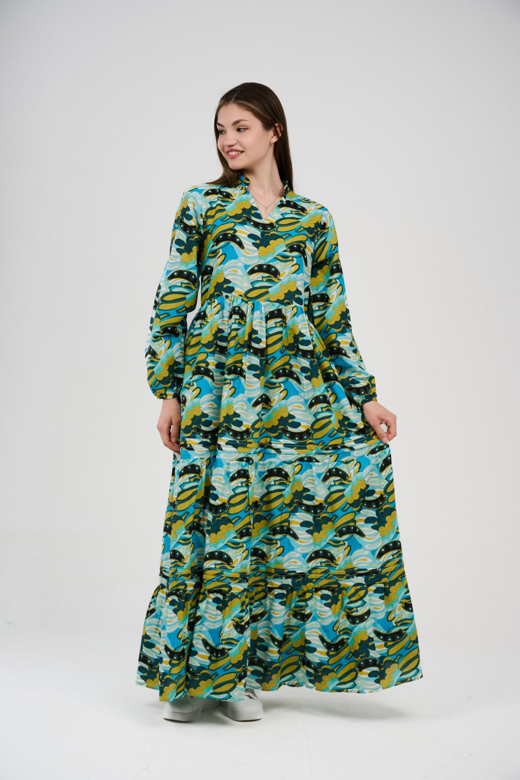 فستان/قميص ماكسي نسائي مطبوع متعدد الألوان