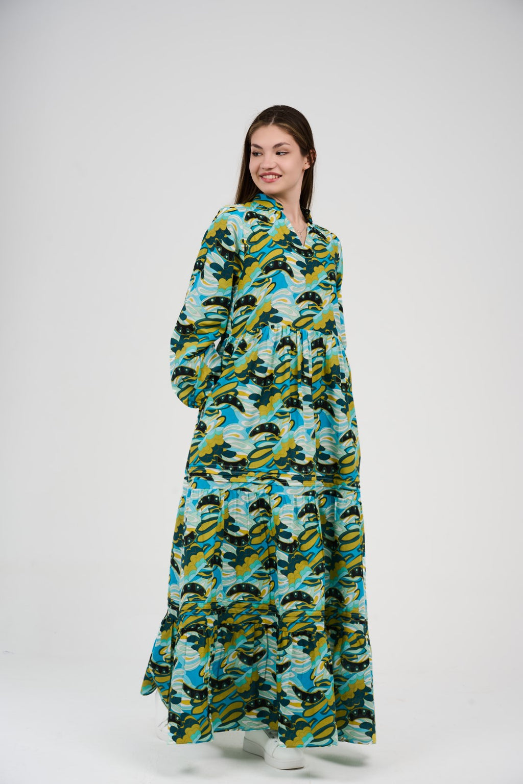 فستان/قميص ماكسي نسائي مطبوع متعدد الألوان