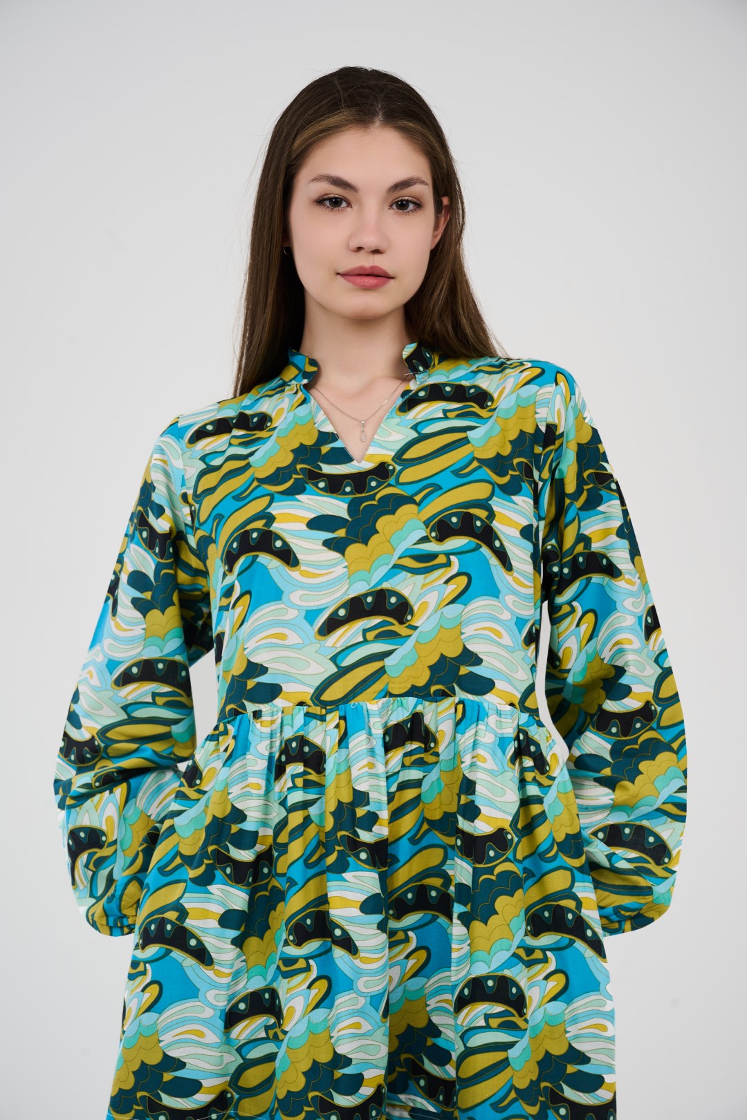 فستان/قميص ماكسي نسائي مطبوع متعدد الألوان