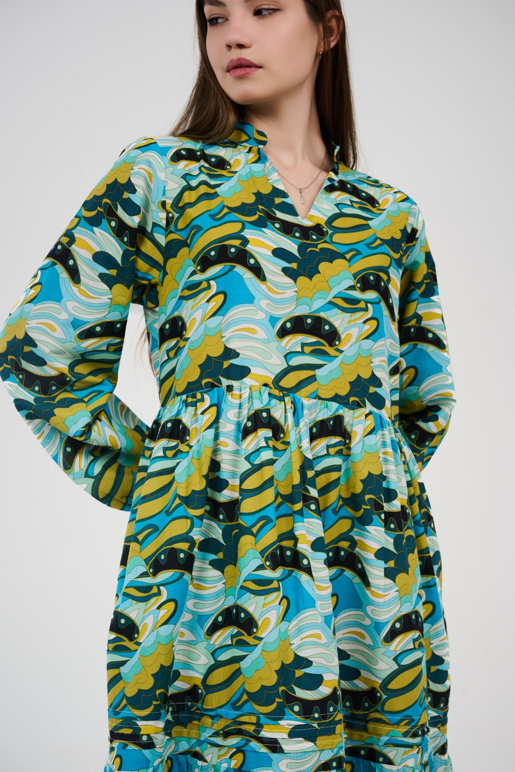 فستان/قميص ماكسي نسائي مطبوع متعدد الألوان