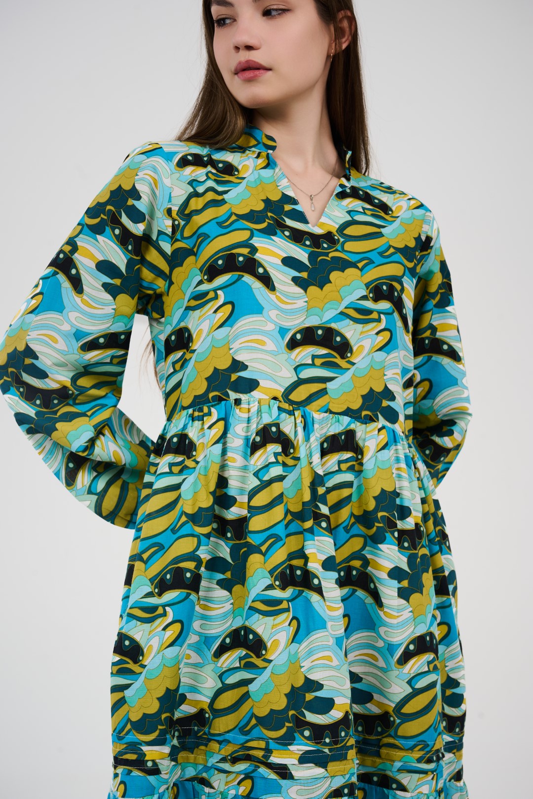 فستان/قميص ماكسي نسائي مطبوع متعدد الألوان