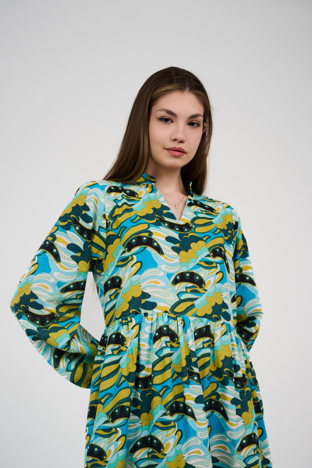 فستان/قميص ماكسي نسائي مطبوع متعدد الألوان