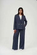 Tow-Piece Linen Suit Set:  Blazer  & Wide-Leg Pants