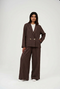 Tow-Piece Linen Suit Set:  Blazer  & Wide-Leg Pants