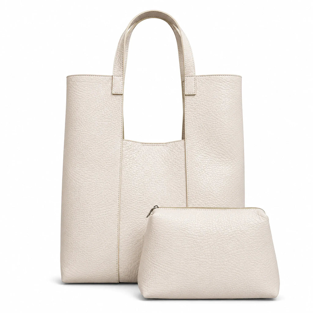 NARMAR 2-Piece Pebbled Leather Vertical Bag Set with Matching Pouch
