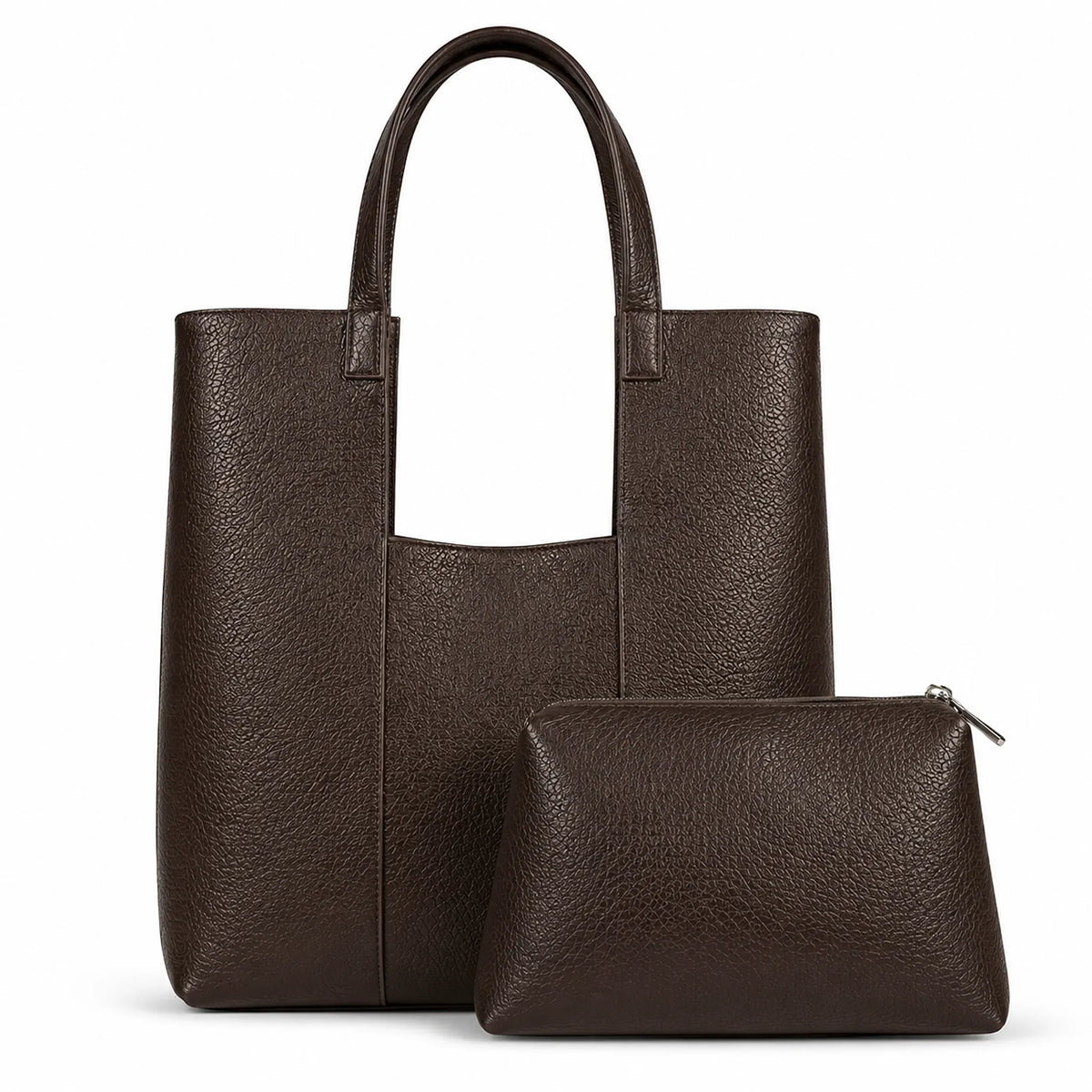 NARMAR 2-Piece Pebbled Leather Vertical Bag Set with Matching Pouch