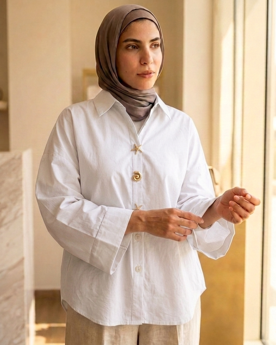 Women’s Cotton Shirt with Elegant Statement Buttons