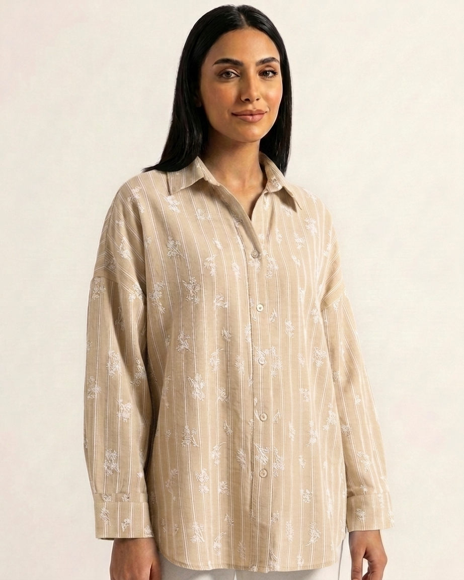 Men’s Striped Shirt with Subtle Embroidered Details
