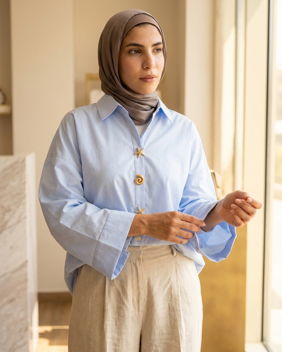 Women’s Cotton Shirt with Elegant Statement Buttons