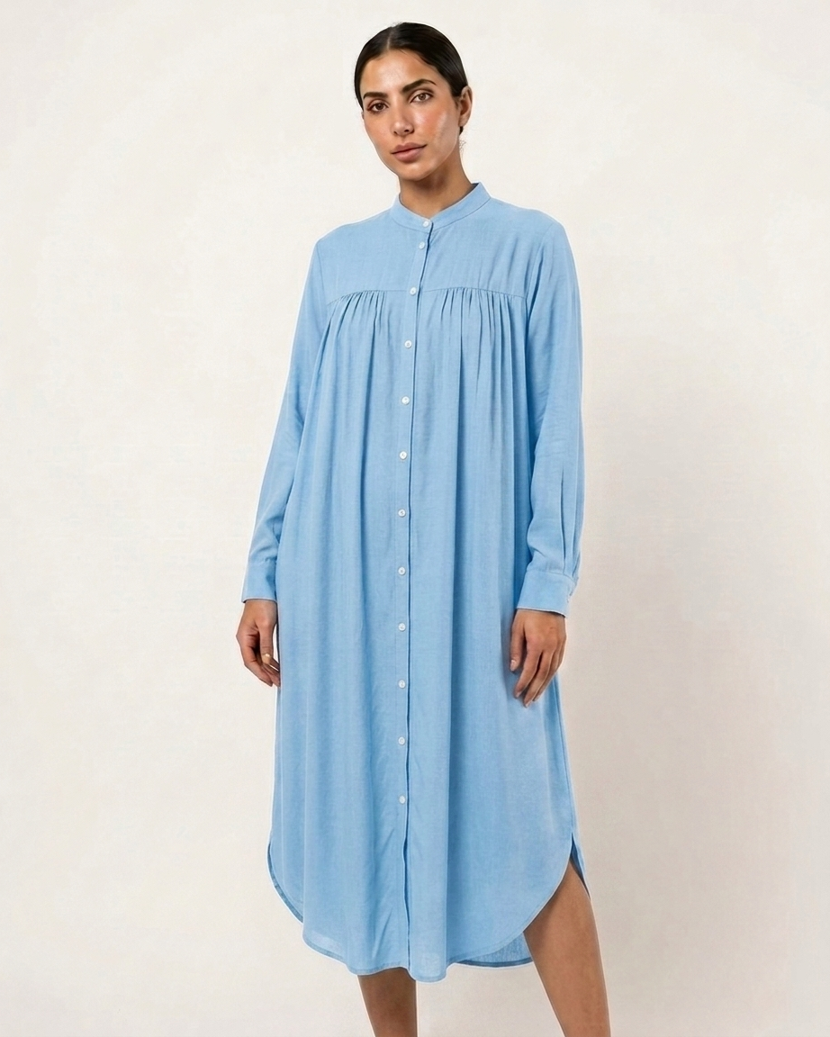 Women’s Midi Shirt Dress with Relaxed Fit
