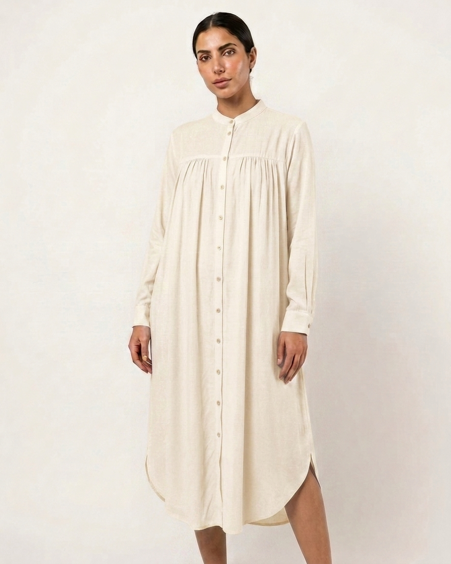 Women’s Midi Shirt Dress with Relaxed Fit
