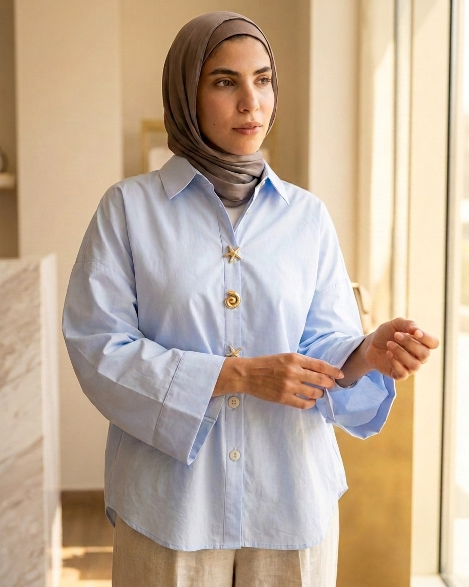 Women’s Cotton Shirt with Elegant Statement Buttons