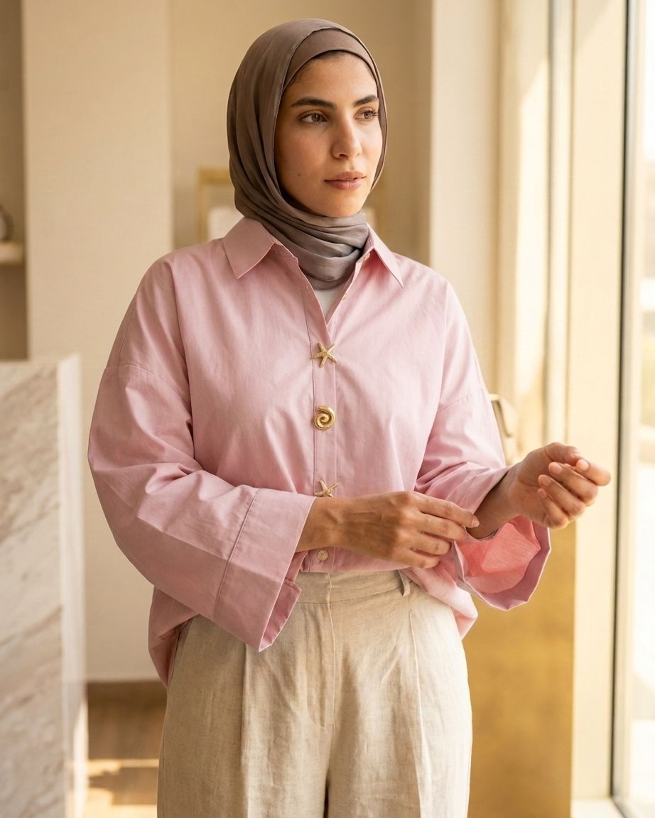 Women’s Cotton Shirt with Elegant Statement Buttons