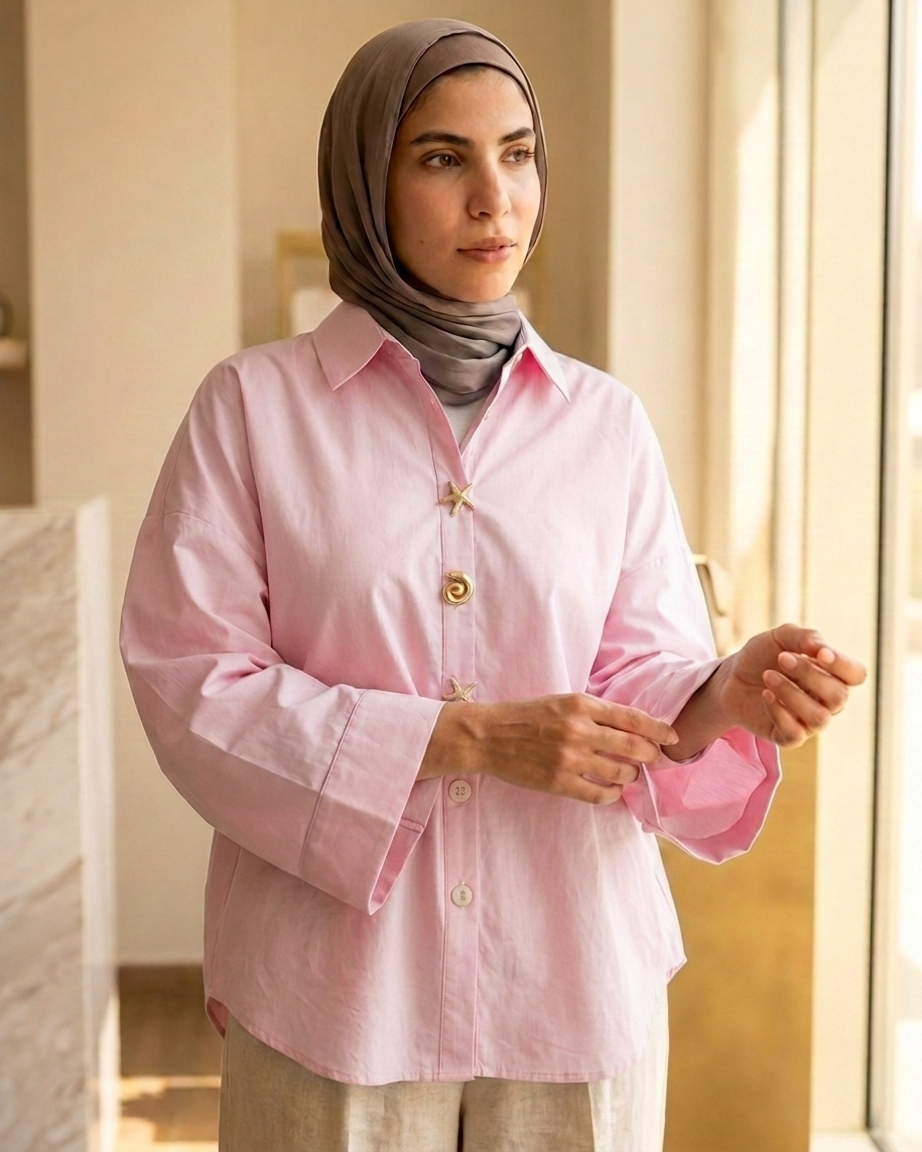 Women’s Cotton Shirt with Elegant Statement Buttons