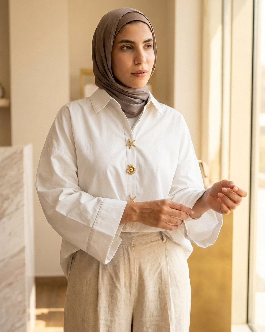 Women’s Cotton Shirt with Elegant Statement Buttons