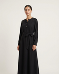 Round Neck Button-Front Dress with Self-Tie Belt & Side Pockets