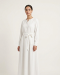 Round Neck Button-Front Dress with Self-Tie Belt & Side Pockets