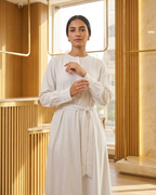 Round Neck Button-Front Dress with Self-Tie Belt & Side Pockets